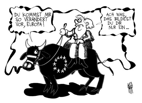 Cartoon: Mrs. Europa (medium) by Kostas Koufogiorgos tagged europa,deutschland,rolle,europe,role,leading,germany,krise,euro,führungsrolle,leadership,crisis,zeit,führungsanspruch,union,waehrung,wirtschaft,politik,karikatur,kostas,koufogiorgos,euro,schulden,krise,europa,stier,merkel,eu