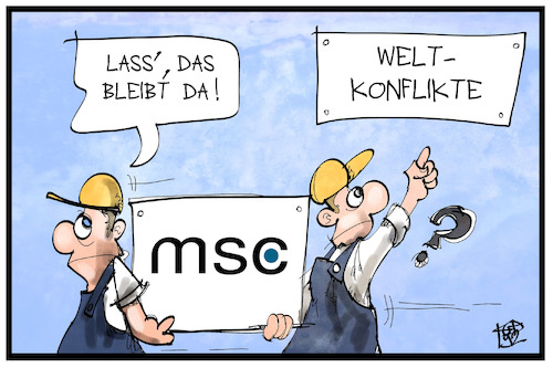 Cartoon: MSC 2019 (medium) by Kostas Koufogiorgos tagged karikatur,koufogiorgos,illustration,cartoon,msc,sicherheitskonferenz,münchen,abbau,welt,konflikt,monteur,handwerker,karton,sicherheitslage,karikatur,koufogiorgos,illustration,cartoon,msc,sicherheitskonferenz,münchen,abbau,welt,konflikt,monteur,handwerker,karton,sicherheitslage