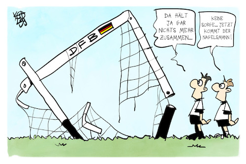 Cartoon: Nagelsmann wird Bundestrainer (medium) by Kostas Koufogiorgos tagged karikatur,koufogiorgos,nagelsmann,bundestrainer,tor,dfb,karikatur,koufogiorgos,nagelsmann,bundestrainer,tor,dfb