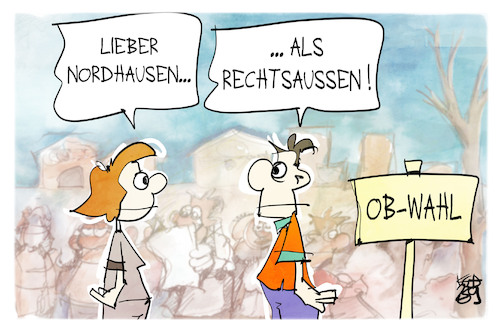 Cartoon: Nordhausen (medium) by Kostas Koufogiorgos tagged karikatur,koufogiorgos,nordhausen,rechtsaußen,afd,bürgermeister,wahl,stadtdemokratie,karikatur,koufogiorgos,nordhausen,rechtsaußen,afd,bürgermeister,wahl,stadtdemokratie