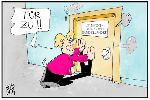 Cartoon: Öffnungsdiskussion (medium) by Kostas Koufogiorgos tagged karikatur,koufogiorgos,illustration,cartoon,merkel,lockerung,länder,kritik,rüge,corona,pandemie,bundeskanzlerin,karikatur,koufogiorgos,illustration,cartoon,merkel,lockerung,länder,kritik,rüge,corona,pandemie,bundeskanzlerin