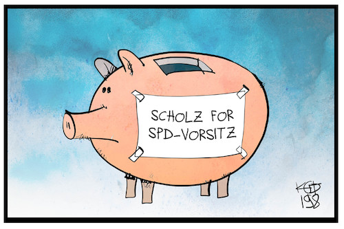 Cartoon: Olaf Scholz (medium) by Kostas Koufogiorgos tagged karikatur,koufogiorgos,illustration,cartoon,scholz,spd,vorsitz,sozialdemokraten,partei,sparschwein,finanzminister,karikatur,koufogiorgos,illustration,cartoon,scholz,spd,vorsitz,sozialdemokraten,partei,sparschwein,finanzminister