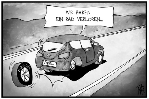 Cartoon: Opel (medium) by Kostas Koufogiorgos tagged wirtschaft,autoindustrie,auto,schliessung,werk,rad,corsa,opel,bochum,cartoon,illustration,koufogiorgos,karikatur,karikatur,koufogiorgos,illustration,cartoon,bochum,opel,corsa,rad,werk,schliessung,auto,autoindustrie,wirtschaft