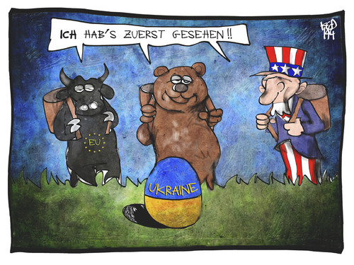 Cartoon: Ostern in der Ukraine (medium) by Kostas Koufogiorgos tagged karikatur,koufogiorgos,illustration,cartoon,osterhase,ostern,ukraine,usa,eu,europa,stier,uncle,sam,bär,russland,ei,konflikt,krise,politik,karikatur,koufogiorgos,illustration,cartoon,osterhase,ostern,ukraine,usa,eu,europa,stier,uncle,sam,bär,russland,ei,konflikt,krise,politik