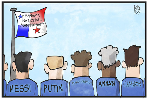 Cartoon: Panama-Mannschaft (medium) by Kostas Koufogiorgos tagged karikatur,koufogiorgos,illustration,cartoon,panama,papers,mannschaft,spieler,messi,annan,poroschenko,putin,cameron,steueroase,betrug,nationalmannschaft,geld,steuern,briefkastenfirma,karikatur,koufogiorgos,illustration,cartoon,panama,papers,mannschaft,spieler,messi,annan,poroschenko,putin,cameron,steueroase,betrug,nationalmannschaft,geld,steuern,briefkastenfirma