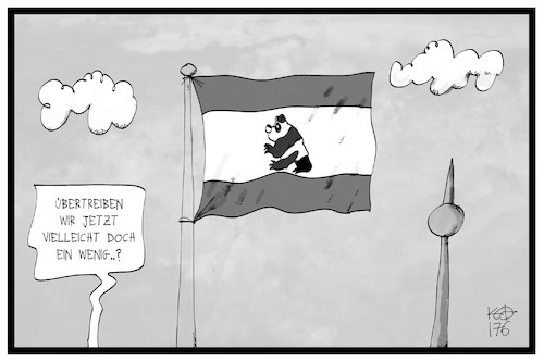 Cartoon: Panda-Bärlin (medium) by Kostas Koufogiorgos tagged karikatur,koufogiorgos,illustration,cartoon,panda,baer,berlin,fahne,flagge,wappen,pandabaer,träumchen,schätzchen,zoo,tier,wappentier,karikatur,koufogiorgos,illustration,cartoon,panda,baer,berlin,fahne,flagge,wappen,pandabaer,träumchen,schätzchen,zoo,tier,wappentier