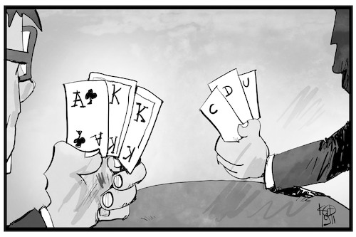 Cartoon: Parteitag-Poker (medium) by Kostas Koufogiorgos tagged karikatur,koufogiorgos,illustration,cartoon,akk,kramp,karrenbauer,cdu,parteitag,poker,kartenspiel,machtkampf,vorsitzende,christdemokraten,karikatur,koufogiorgos,illustration,cartoon,akk,kramp,karrenbauer,cdu,parteitag,poker,kartenspiel,machtkampf,vorsitzende,christdemokraten