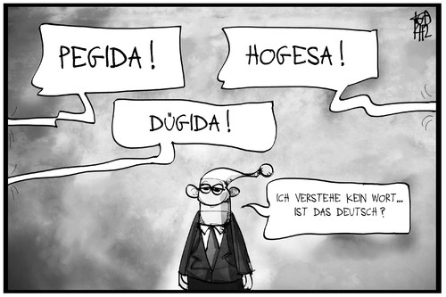 Cartoon: PEGIDA (medium) by Kostas Koufogiorgos tagged karikatur,koufogiorgos,illustration,cartoon,pegida,hogesa,dügida,michel,patrioten,deutschland,populismus,karikatur,koufogiorgos,illustration,cartoon,pegida,hogesa,dügida,michel,patrioten,deutschland,populismus