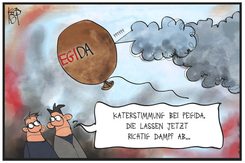 Cartoon: PEGIDA (medium) by Kostas Koufogiorgos tagged karikatur,koufogiorgos,illustration,cartoon,ballon,pegida,legida,luft,dampf,schrumpfen,fliegen,luftballon,stimmung,streit,karikatur,koufogiorgos,illustration,cartoon,ballon,pegida,legida,luft,dampf,schrumpfen,fliegen,luftballon,stimmung,streit