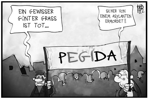 Cartoon: Pegida gibt Antworten (medium) by Kostas Koufogiorgos tagged karikatur,koufogiorgos,illustration,cartoon,günther,grass,pegida,asylant,vorurteil,schuldiger,schuld,demonstration,populismus,karikatur,koufogiorgos,illustration,cartoon,günther,grass,pegida,asylant,vorurteil,schuldiger,schuld,demonstration,populismus