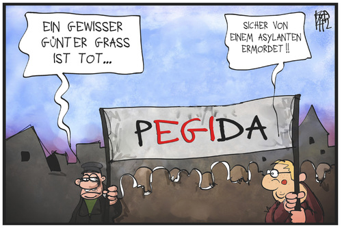 Cartoon: Pegida gibt Antworten (medium) by Kostas Koufogiorgos tagged karikatur,koufogiorgos,illustration,cartoon,günther,grass,pegida,asylant,vorurteil,schuldiger,schuld,demonstration,populismus,karikatur,koufogiorgos,illustration,cartoon,günther,grass,pegida,asylant,vorurteil,schuldiger,schuld,demonstration,populismus