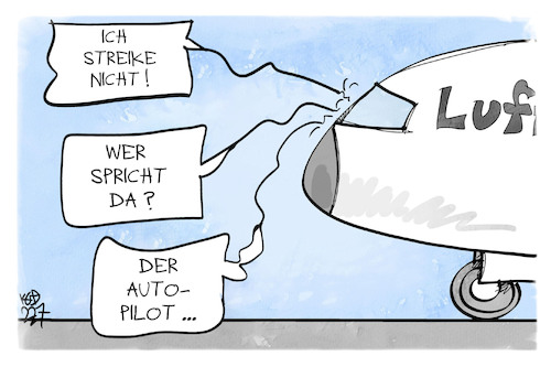 Cartoon: Pilotenstreik (medium) by Kostas Koufogiorgos tagged karikatur,koufogiorgos,lufthansa,streik,piloten,autopilot,flugzeug,cockpit,karikatur,koufogiorgos,lufthansa,streik,piloten,autopilot,flugzeug,cockpit