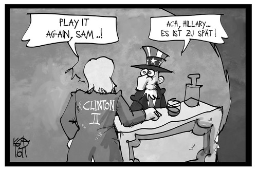 Cartoon: Play it again Sam! (medium) by Kostas Koufogiorgos tagged karikatur,koufogiorgos,illustration,cartoon,hillary,clinton,uncle,sam,casablanca,film,zitat,usa,symbol,figur,klavier,wahl,politik,präsidentschaftskandidatin,karikatur,koufogiorgos,illustration,cartoon,hillary,clinton,uncle,sam,casablanca,film,zitat,usa,symbol,figur,klavier,wahl,politik,präsidentschaftskandidatin