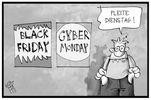 Cartoon: Pleite Dienstag (medium) by Kostas Koufogiorgos tagged karikatur,koufogiorgos,illustration,cartoon,pleite,black,friday,cyber,monday,konsum,wirtschaft,kunde,kaufen,karikatur,koufogiorgos,illustration,cartoon,pleite,black,friday,cyber,monday,konsum,wirtschaft,kunde,kaufen