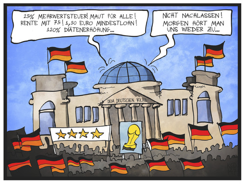 Cartoon: Politische Narrenfreiheit (medium) by Kostas Koufogiorgos tagged karikatur,koufogiorgos,illustration,cartoon,reichstag,fussball,feier,weltmeisterschaft,berlin,politik,sport,karikatur,koufogiorgos,illustration,cartoon,reichstag,fussball,feier,weltmeisterschaft,berlin,politik,sport