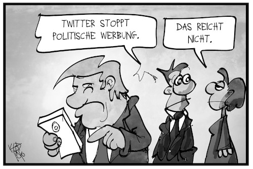 Cartoon: Politische Werbung (medium) by Kostas Koufogiorgos tagged karikatur,koufogiorgos,illustration,cartoon,werbung,politik,twitter,social,media,trump,einfluss,usa,karikatur,koufogiorgos,illustration,cartoon,werbung,politik,twitter,social,media,trump,einfluss,usa