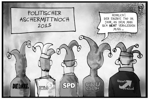 Cartoon: Politischer Aschermittwoch (medium) by Kostas Koufogiorgos tagged karikatur,koufogiorgos,cartoon,illustration,aschermittwoch,verkleidung,kostüm,narren,politiker,partei,afd,cdu,csu,linke,spd,grüne,schlagabtausch,polemik,politik,karikatur,koufogiorgos,cartoon,illustration,aschermittwoch,verkleidung,kostüm,narren,politiker,partei,afd,cdu,csu,linke,spd,grüne,schlagabtausch,polemik,politik