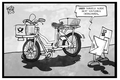 Cartoon: Post und Flixbus (medium) by Kostas Koufogiorgos tagged karikatur,koufogiorgos,illustration,cartoon,post,postbus,fahrrad,briefträger,brief,passagier,flixbus,übernahme,konkurrent,fernbus,wirtschaft,karikatur,koufogiorgos,illustration,cartoon,post,postbus,fahrrad,briefträger,brief,passagier,flixbus,übernahme,konkurrent,fernbus,wirtschaft