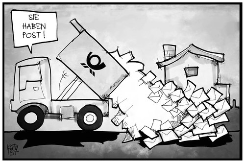 Cartoon: Poststreik-Ende (medium) by Kostas Koufogiorgos tagged karikatur,koufogiorgos,illustration,cartoon,post,poststreik,streikende,briefträger,lkw,laster,brief,zustellung,arbeit,arbeitskampf,karikatur,koufogiorgos,illustration,cartoon,post,poststreik,streikende,briefträger,lkw,laster,brief,zustellung,arbeit,arbeitskampf