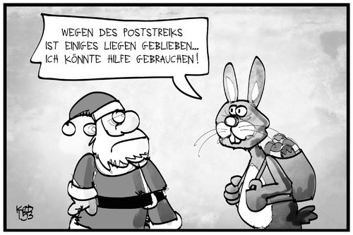 Cartoon: Poststreik (medium) by Kostas Koufogiorgos tagged hilfe,arbeitskampf,posttreik,post,zustellung,ostern,osterhase,weihnachtsmann,cartoon,illustration,koufogiorgos,karikatur,politik,karikatur,koufogiorgos,illustration,cartoon,weihnachtsmann,osterhase,ostern,zustellung,post,posttreik,arbeitskampf,hilfe,politik