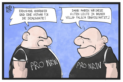 Cartoon: Pro NRW (medium) by Kostas Koufogiorgos tagged karikatur,koufogiorgos,illustration,cartoon,tuerkei,erdogan,demonstration,koeln,pro,nrw,rechtsextremisten,demokratie,einigkeit,gemeinsamkeit,missverständnis,demonstrant,neonazi,karikatur,koufogiorgos,illustration,cartoon,tuerkei,erdogan,demonstration,koeln,pro,nrw,rechtsextremisten,demokratie,einigkeit,gemeinsamkeit,missverständnis,demonstrant,neonazi