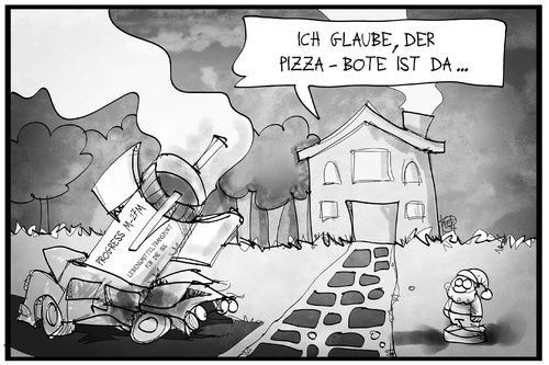 Cartoon: Progress M-27M (medium) by Kostas Koufogiorgos tagged karikatur,koufogiorgos,illustration,cartoon,iss,raumtransporter,frachter,progress,absturz,versorgung,lebensmittel,pizza,lieferdienst,trümmer,raumfahrt,karikatur,koufogiorgos,illustration,cartoon,iss,raumtransporter,frachter,progress,absturz,versorgung,lebensmittel,pizza,lieferdienst,trümmer,raumfahrt