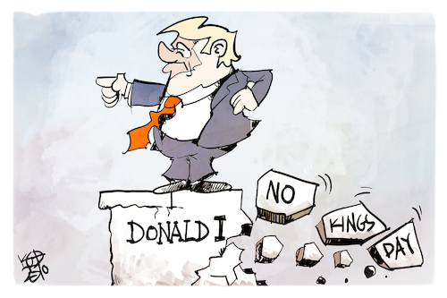 Cartoon: Protest gegen Trump (medium) by Kostas Koufogiorgos tagged karikatur,koufogiorgos,trump,statue,king,protest,usa,karikatur,koufogiorgos,trump,statue,king,protest,usa