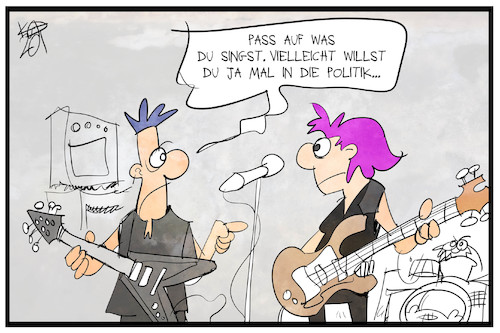 Cartoon: Punk und Politik (medium) by Kostas Koufogiorgos tagged karikatur,koufogiorgos,illustration,cartoon,punk,politik,band,justizministerin,sachsen,rechtfertigung,karikatur,koufogiorgos,illustration,cartoon,punk,politik,band,justizministerin,sachsen,rechtfertigung