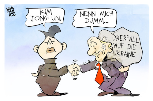 Cartoon: Putin trifft Kim Jong Un (medium) by Kostas Koufogiorgos tagged karikatur,koufogiorgos,putin,kim,jong,un,russland,nordkorea,karikatur,koufogiorgos,putin,kim,jong,un,russland,nordkorea