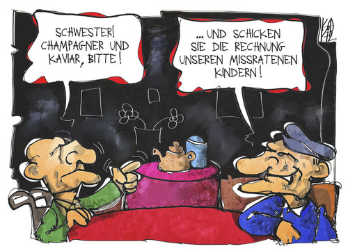 Cartoon: Rabeneltern-Urteil (medium) by Kostas Koufogiorgos tagged karikatur,koufogiorgos,illustration,bgh,urteil,rabeneltern,pflegeheim,altenheim,kinder,unterhalt,geld,rechnung,senioren,gesellschaft,pflege,karikatur,koufogiorgos,illustration,bgh,urteil,rabeneltern,pflegeheim,altenheim,kinder,unterhalt,geld,rechnung,senioren,gesellschaft,pflege