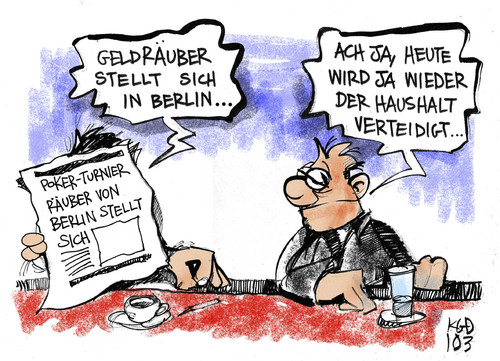 Cartoon: Räuber (medium) by Kostas Koufogiorgos tagged haushalt,bundestag,debatte,politik,innenpolitik,räuber,poker,turnier,berlin,etat,geld,schulden,karikatur,kostas,koufogiorgos,schäuble,finanzen,haushalt,bundestag,debatte,politik,innenpolitik,räuber,poker,turnier,berlin,etat,schulden,geld,schäuble,finanzen