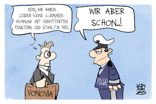 Cartoon: Razzia bei Vonovia (medium) by Kostas Koufogiorgos tagged karikatur,koufogiorgos,vonovia,razzia,polizei,gefängnis,wohnung,polizist,betrug,karikatur,koufogiorgos,vonovia,razzia,polizei,gefängnis,wohnung,polizist,betrug