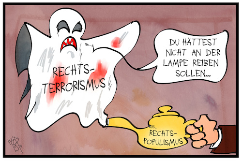 Cartoon: Rechtsterrorismus (medium) by Kostas Koufogiorgos tagged karikatur,koufogiorgos,illustration,cartoon,rechtsterrorismus,rechtspopulismus,wunderlampe,aladdin,märchen,legende,geist,karikatur,koufogiorgos,illustration,cartoon,rechtsterrorismus,rechtspopulismus,wunderlampe,aladdin,märchen,legende,geist