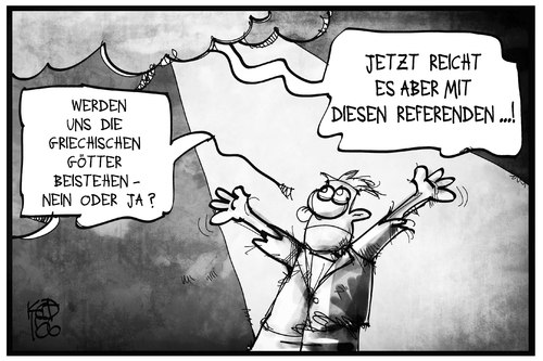 Cartoon: Referendum (medium) by Kostas Koufogiorgos tagged karikatur,koufogiorgos,illustration,cartoon,referendum,götter,griechenland,olymp,ja,nein,entscheidung,volksentscheid,schuldenkrise,politik,demokratie,karikatur,koufogiorgos,illustration,cartoon,referendum,götter,griechenland,olymp,ja,nein,entscheidung,volksentscheid,schuldenkrise,politik,demokratie