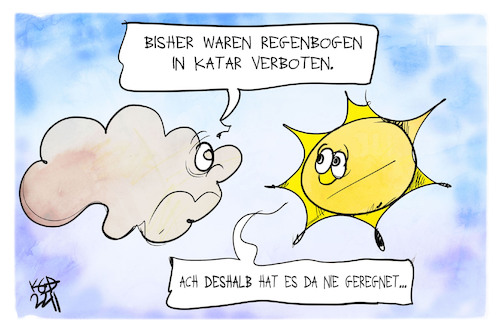 Cartoon: Regenbogen für Katar (medium) by Kostas Koufogiorgos tagged karikatur,koufogiorgos,katar,regenbogen,wolke,regen,sonne,queer,symbol,farbe,karikatur,koufogiorgos,katar,regenbogen,wolke,regen,sonne,queer,symbol,farbe