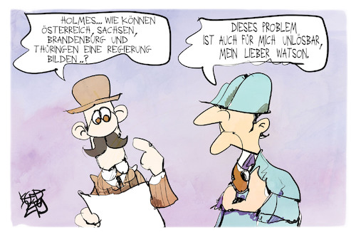 Cartoon: Regierungsbildung (medium) by Kostas Koufogiorgos tagged karikatur,koufogiorgos,regierung,holmes,watson,koalition,brandenburg,sachsen,österreich,thueringen,karikatur,koufogiorgos,regierung,holmes,watson,koalition,brandenburg,sachsen,österreich,thueringen