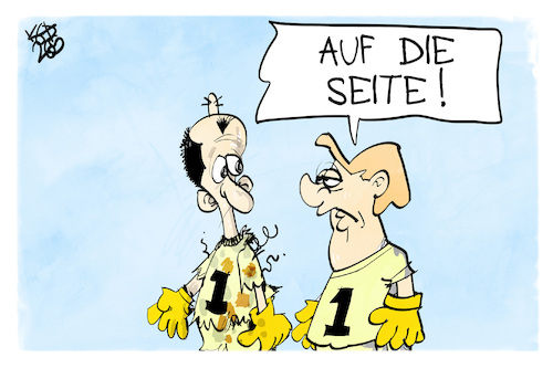 Cartoon: Regierungskader (medium) by Kostas Koufogiorgos tagged karikatur,koufogiorgos,regierung,kader,merkel,merz,eins,torwart,erfahrung,karikatur,koufogiorgos,regierung,kader,merkel,merz,eins,torwart,erfahrung