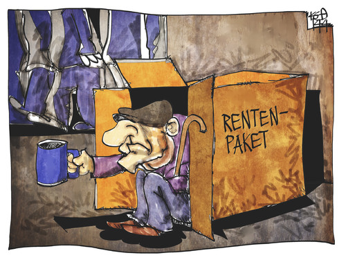 Cartoon: Rentenpaket (medium) by Kostas Koufogiorgos tagged armut,altersarmut,rentenpaket,rente,illustration,cartoon,koufogiorgos,karikatur,gesellschaft,politik,reform,alter,mann,bettler,obdachlosigkeit,geld,karikatur,koufogiorgos,cartoon,illustration,rente,rentenpaket,altersarmut,armut,geld,obdachlosigkeit,bettler,mann,alter,reform,politik,gesellschaft