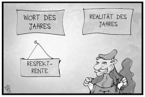 Cartoon: Respektrente (medium) by Kostas Koufogiorgos tagged karikatur,koufogiorgos,illustration,cartoon,respektrente,wort,jahres,realität,rente,altersarmut,karikatur,koufogiorgos,illustration,cartoon,respektrente,wort,jahres,realität,rente,altersarmut