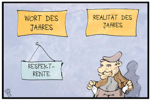 Cartoon: Respektrente (medium) by Kostas Koufogiorgos tagged karikatur,koufogiorgos,illustration,cartoon,respektrente,wort,jahres,realität,rente,altersarmut,karikatur,koufogiorgos,illustration,cartoon,respektrente,wort,jahres,realität,rente,altersarmut