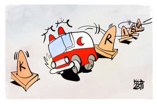 Cartoon: Rettung (medium) by Kostas Koufogiorgos tagged karikatur,koufogiorgos,gaza,hilfe,rettungswagen,roter,halbmond,karikatur,koufogiorgos,gaza,hilfe,rettungswagen,roter,halbmond