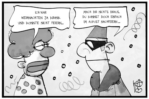 Cartoon: Rosenmontag (medium) by Kostas Koufogiorgos tagged karikatur,koufogiorgos,illustration,cartoon,karneval,rosenmontag,fasching,clown,kostuem,verkleidung,weihnachten,feier,helau,karikatur,koufogiorgos,illustration,cartoon,karneval,rosenmontag,fasching,clown,kostuem,verkleidung,weihnachten,feier,helau