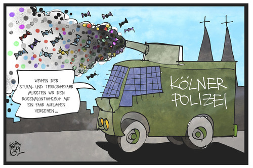 Cartoon: Rosenmontag in Köln (medium) by Kostas Koufogiorgos tagged karikatur,koufogiorgos,illustration,cartoon,rosenmontag,sturm,wind,karneval,fastnacht,wasserwerfer,polizei,kamellen,sicherheit,terrorismus,gefahr,karikatur,koufogiorgos,illustration,cartoon,rosenmontag,sturm,wind,karneval,fastnacht,wasserwerfer,polizei,kamellen,sicherheit,terrorismus,gefahr