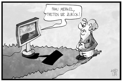 Cartoon: Rücktrittsforderung (medium) by Kostas Koufogiorgos tagged karikatur,koufogiorgos,illustration,cartoon,kommentar,fernsehen,nachrichten,merkel,rücktritt,abgrund,journalist,medien,karikatur,koufogiorgos,illustration,cartoon,kommentar,fernsehen,nachrichten,merkel,rücktritt,abgrund,journalist,medien