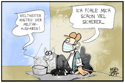 Cartoon: Rüstungsausgaben (medium) by Kostas Koufogiorgos tagged karikatur,koufogiorgos,illustration,cartoon,ruestung,obdachlosigkeit,geld,wirtschaft,armut,sicherheit,sipri,karikatur,koufogiorgos,illustration,cartoon,ruestung,obdachlosigkeit,geld,wirtschaft,armut,sicherheit,sipri