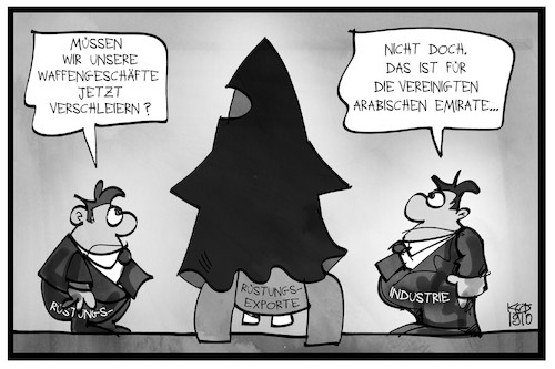 Cartoon: Rüstungsexporte (medium) by Kostas Koufogiorgos tagged karikatur,koufogiorgos,illustration,cartoon,bundesregierung,groko,rakete,waffen,rüstung,exporte,burka,wirtschaft,konflikt,karikatur,koufogiorgos,illustration,cartoon,bundesregierung,groko,rakete,waffen,rüstung,exporte,burka,wirtschaft,konflikt