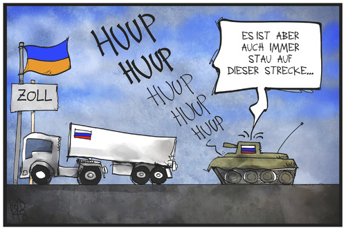 Cartoon: Russische Invasion (medium) by Kostas Koufogiorgos tagged karikatur,koufogiorgos,illustration,cartoon,konvoi,russland,ukraine,panzer,invasion,einmarsch,stau,politik,konflikt,karikatur,koufogiorgos,illustration,cartoon,konvoi,russland,ukraine,panzer,invasion,einmarsch,stau,politik,konflikt