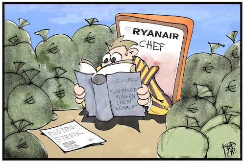 Cartoon: Ryanair (medium) by Kostas Koufogiorgos tagged karikatur,koufogiorgos,illustration,cartoon,ryanair,piloten,streik,airline,gewerkschaft,geld,arbeit,arbeitsbedingungen,karikatur,koufogiorgos,illustration,cartoon,ryanair,piloten,streik,airline,gewerkschaft,geld,arbeit,arbeitsbedingungen