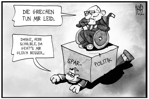 Cartoon: Schäubles Mitleid (medium) by Kostas Koufogiorgos tagged karikatur,koufogiorgos,illustration,cartoon,schäuble,griechenland,sparpaket,sparauflagen,druck,politik,europa,eu,karikatur,koufogiorgos,illustration,cartoon,schäuble,griechenland,sparpaket,sparauflagen,druck,politik,europa,eu