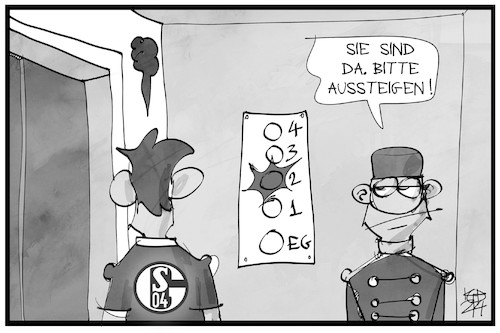 Cartoon: Schalke steigt ab (medium) by Kostas Koufogiorgos tagged karikatur,koufogiorgos,illustration,cartoon,schalke,abstieg,fussball,bundesliga,sport,karikatur,koufogiorgos,illustration,cartoon,schalke,abstieg,fussball,bundesliga,sport